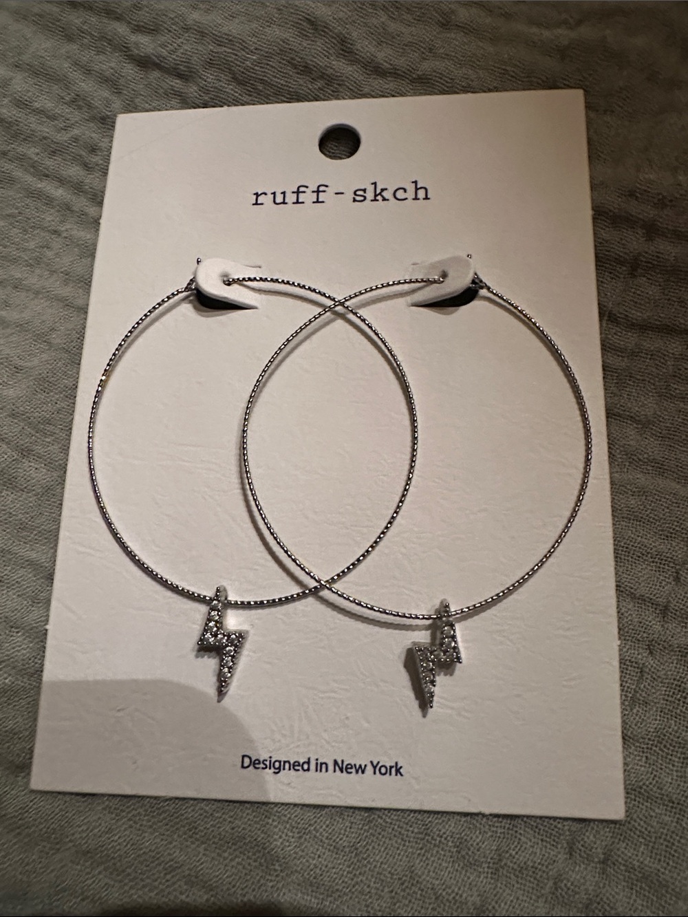 Silver Hoop Earrings with Pave Lightning Charms
